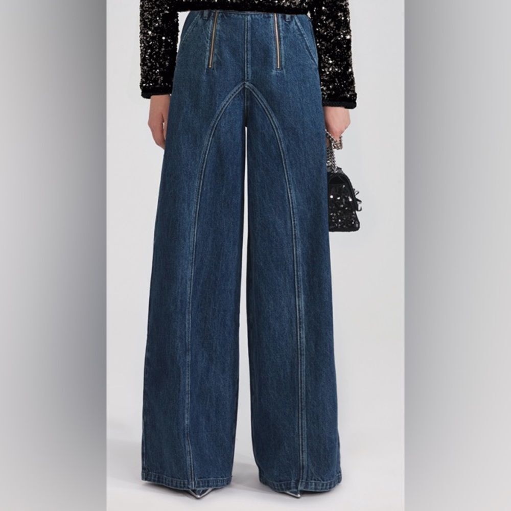 Self-Portrait Wide-Leg Stitched High-Rise Denim Jeans 26 - Picture 2 of 16